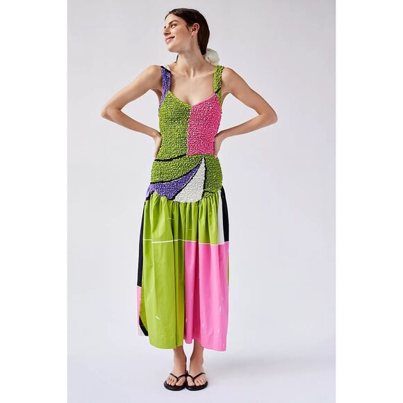 SWF Mottled Midi Dress in scooped hemline detail printed design size S NWOT$399 - Picture 2 of 8